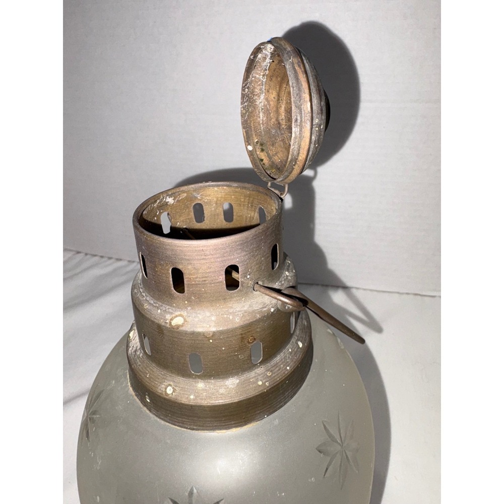 Frosted Etched Star Glass Brass Candle Lantern Hanging Tea Light Holder Vintage - Picture 10 of 14
